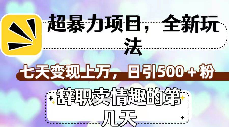 超暴利项目，全新玩法（辞职卖情趣的第几天），七天变现上万，日引500+粉创富副业网-网创项目资源站-副业项目-创业项目-搞钱项目创富副业网