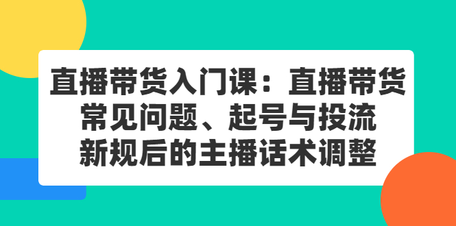 直播带货入门课：直播带货常见问题、起号与投流、新规后的主播话术调整创富副业网-网创项目资源站-副业项目-创业项目-搞钱项目创富副业网