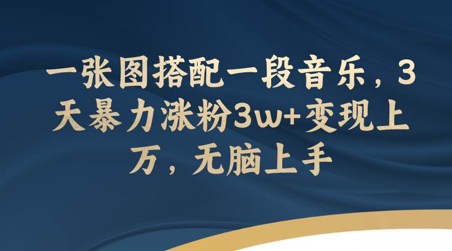 一张图搭配一段音乐，3天暴力涨粉3w+变现上万，无脑上手创富副业网-网创项目资源站-副业项目-创业项目-搞钱项目创富副业网