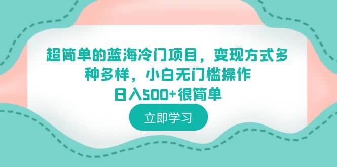 超简单的蓝海冷门项目，变现方式多种多样，小白无门槛操作日入500+很简单创富副业网-网创项目资源站-副业项目-创业项目-搞钱项目创富副业网