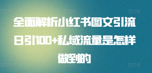 全面解析小红书图文引流日引100私域流量是怎样做到的创富副业网-网创项目资源站-副业项目-创业项目-搞钱项目创富副业网