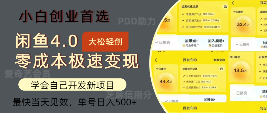 闲鱼0成本极速变现项目，多种变现方式，单号日入500+最新玩法创富副业网-网创项目资源站-副业项目-创业项目-搞钱项目创富副业网
