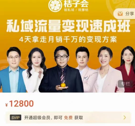 桔子会·私域流量变现速成班，4天拿走月销千万的变现方案 价值12800元创富副业网-网创项目资源站-副业项目-创业项目-搞钱项目创富副业网