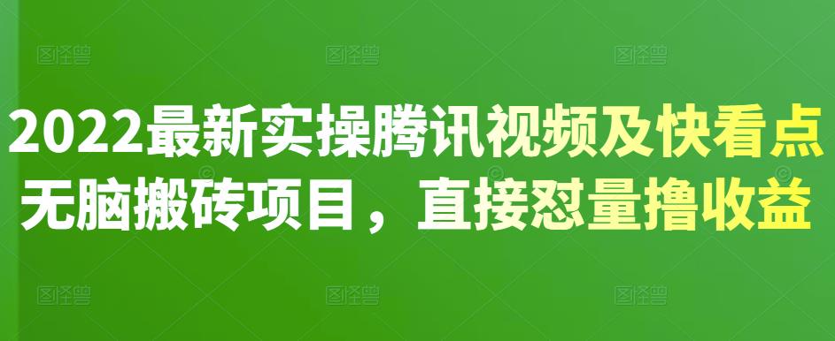 2022最新实操腾讯视频及快看点无脑搬砖项目，直接怼量撸收益创富副业网-网创项目资源站-副业项目-创业项目-搞钱项目创富副业网