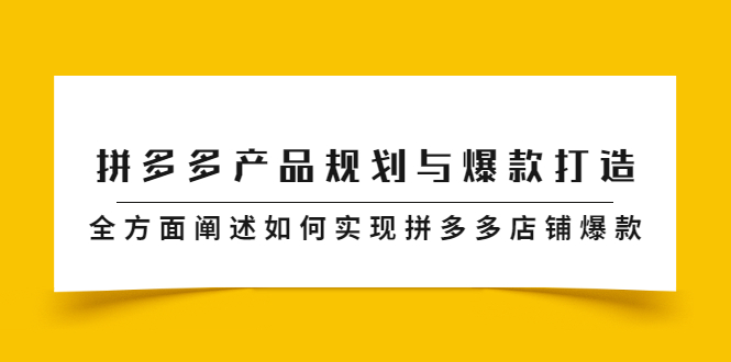 拼多多产品规划与爆款打造，全方面阐述如何实现拼多多店铺爆款创富副业网-网创项目资源站-副业项目-创业项目-搞钱项目创富副业网