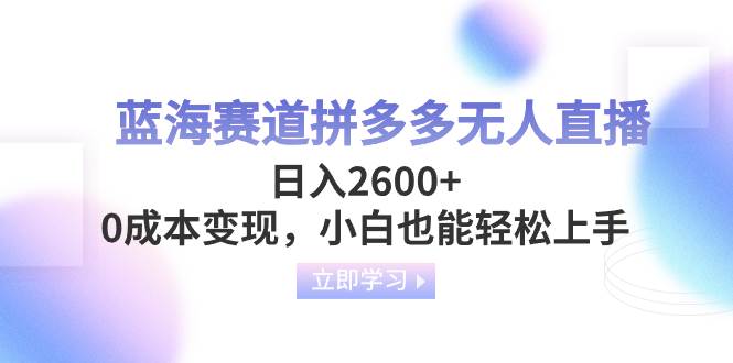 蓝海赛道拼多多无人直播，日入2600+，0成本变现，小白也能轻松上手创富副业网-网创项目资源站-副业项目-创业项目-搞钱项目创富副业网