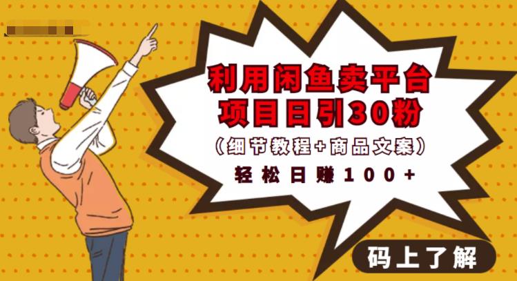 利用闲鱼卖平台项目课程资源日引流30+精准粉丝，轻松日赚100+，积累人脉可实现二次变现（细节教程+商品文案）创富副业网-网创项目资源站-副业项目-创业项目-搞钱项目创富副业网