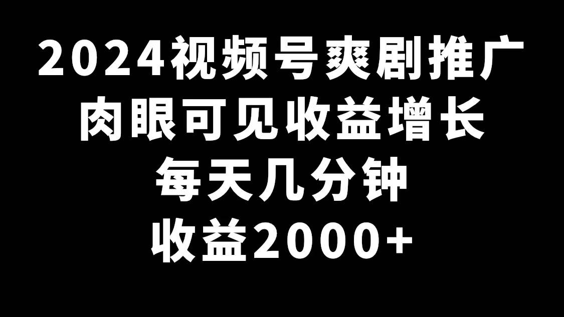 2024视频号爽剧推广，肉眼可见的收益增长，每天几分钟收益2000+创富副业网-网创项目资源站-副业项目-创业项目-搞钱项目创富副业网
