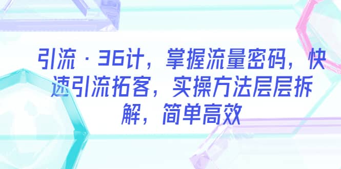 引流·36计，掌握流量密码，快速引流拓客，实操方法层层拆解，简单高效创富副业网-网创项目资源站-副业项目-创业项目-搞钱项目创富副业网