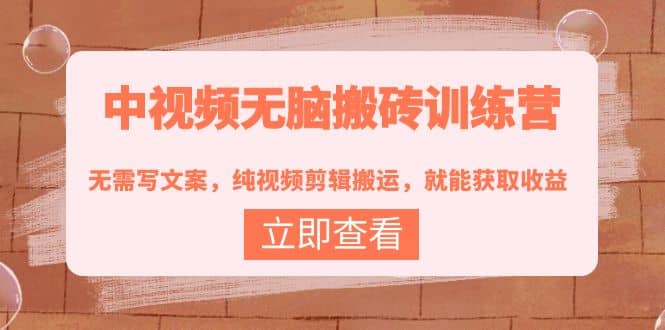 中视频无脑搬砖训练营：无需写文案，纯视频剪辑搬运，就能获取收益创富副业网-网创项目资源站-副业项目-创业项目-搞钱项目创富副业网