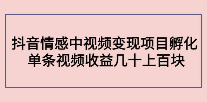 抖音情感中视频变现项目孵化创富副业网-网创项目资源站-副业项目-创业项目-搞钱项目创富副业网