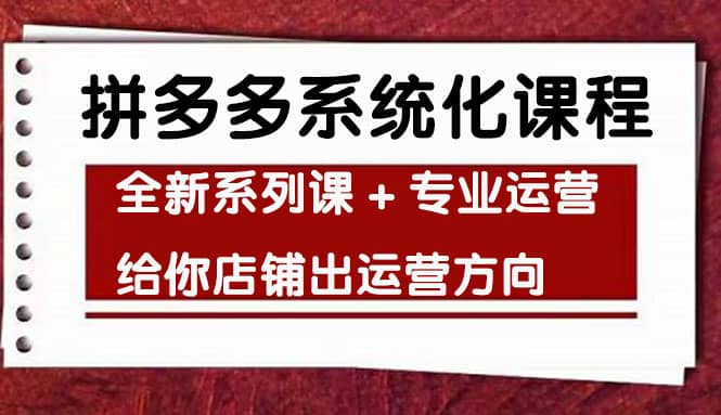 车神陪跑，拼多多系统化课程，全新系列课+专业运营给你店铺出运营方向创富副业网-网创项目资源站-副业项目-创业项目-搞钱项目创富副业网
