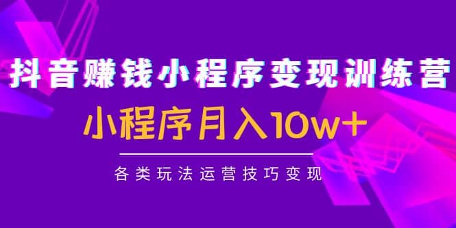 抖音小程序变现训练营：小程序各类玩法运营技巧变现创富副业网-网创项目资源站-副业项目-创业项目-搞钱项目创富副业网