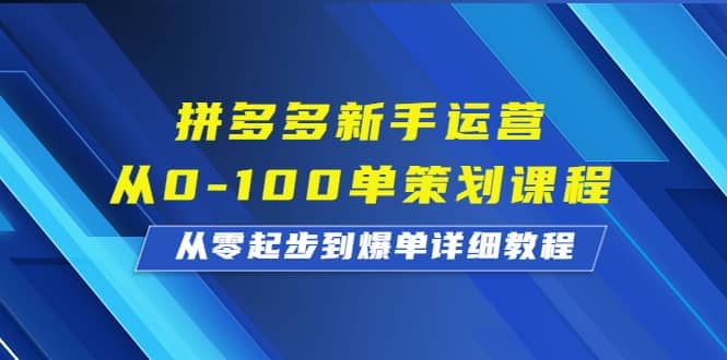 拼多多新手运营从0-100单策划课程，从零起步到爆单详细教程创富副业网-网创项目资源站-副业项目-创业项目-搞钱项目创富副业网