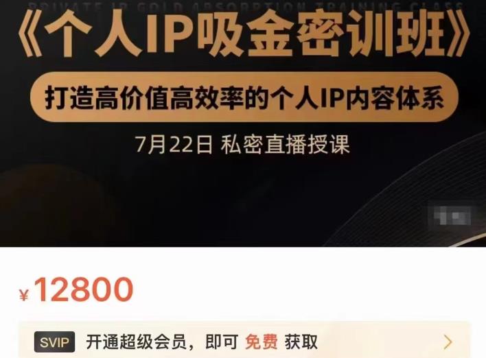 个人IP吸金密训班，打造高价值高效率的个人IP内容体系（价值12800元）创富副业网-网创项目资源站-副业项目-创业项目-搞钱项目创富副业网