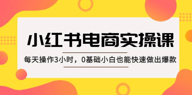 小红书·电商实操课：每天操作3小时，0基础小白也能快速做出爆款创富副业网-网创项目资源站-副业项目-创业项目-搞钱项目创富副业网