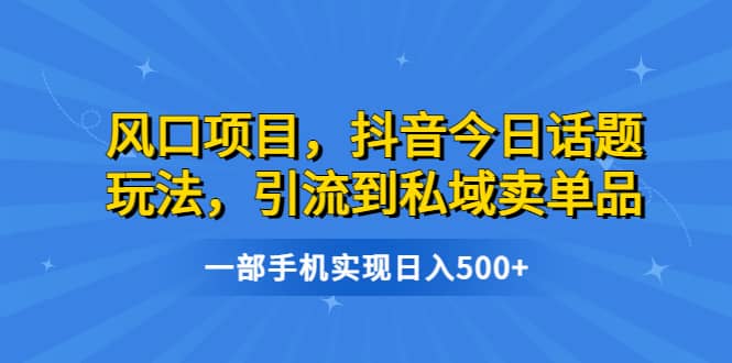 风口项目，抖音今日话题玩法，引流到私域卖单品，一部手机实现日入500+创富副业网-网创项目资源站-副业项目-创业项目-搞钱项目创富副业网