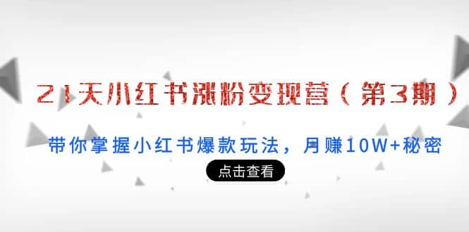 21天小红书涨粉变现营（第3期）：带你掌握小红书爆款玩法，月赚10W+秘密创富副业网-网创项目资源站-副业项目-创业项目-搞钱项目创富副业网