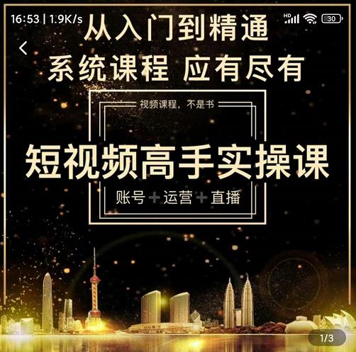 短视频高手实操课：账号+运营+直播，从入门到精通，系统课程，应有尽创富副业网-网创项目资源站-副业项目-创业项目-搞钱项目创富副业网