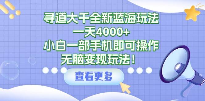 寻道大千全新蓝海玩法，一天4000+，小白一部手机即可操作，无脑变现玩法！创富副业网-网创项目资源站-副业项目-创业项目-搞钱项目创富副业网