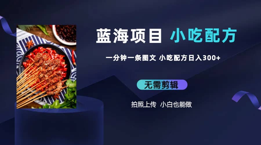 蓝海项目一分钟一条图文作品-日入300+小吃配方项目（附 684G小吃配方）创富副业网-网创项目资源站-副业项目-创业项目-搞钱项目创富副业网