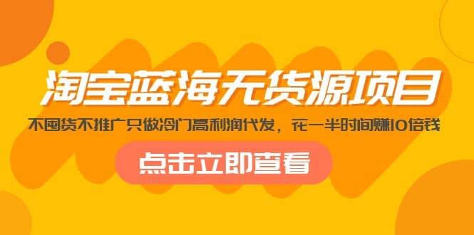 淘宝蓝海无货源项目，不囤货不推广只做冷门高利润代发创富副业网-网创项目资源站-副业项目-创业项目-搞钱项目创富副业网