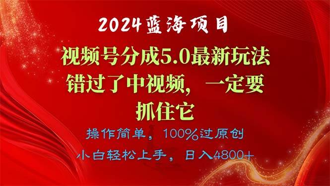 2024蓝海项目，视频号分成计划5.0最新玩法，错过了中视频，一定要抓住…创富副业网-网创项目资源站-副业项目-创业项目-搞钱项目创富副业网
