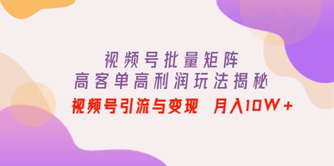 视频号批量矩阵的高客单高利润玩法揭秘创富副业网-网创项目资源站-副业项目-创业项目-搞钱项目创富副业网