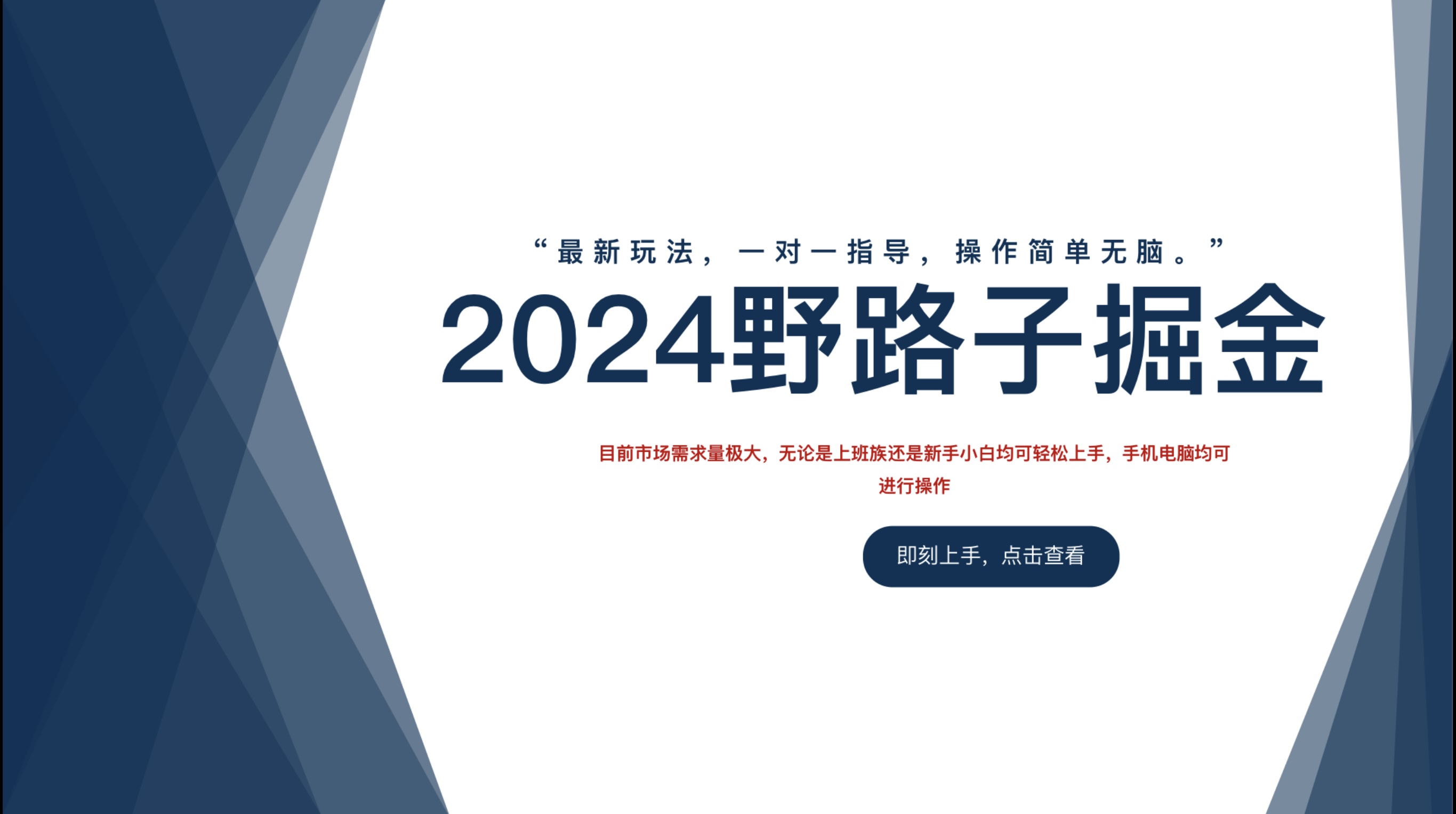 2024野路子掘金，最新玩 法， 一对一指导，操作简单无脑。创富副业网-网创项目资源站-副业项目-创业项目-搞钱项目创富副业网