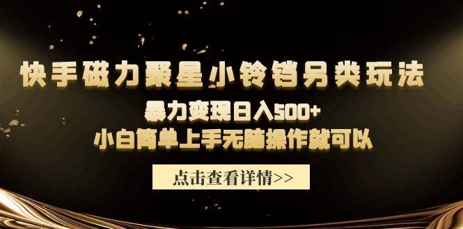 快手磁力聚星小铃铛另类玩法，暴力变现日入500+小白简单上手无脑操作就可以创富副业网-网创项目资源站-副业项目-创业项目-搞钱项目创富副业网