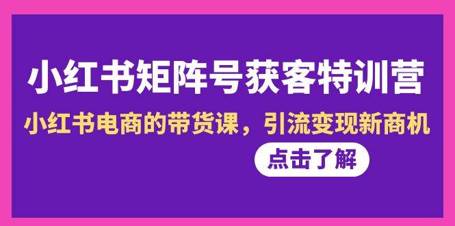 小红书-矩阵号获客特训营-第10期，小红书电商的带货课，引流变现新商机创富副业网-网创项目资源站-副业项目-创业项目-搞钱项目创富副业网