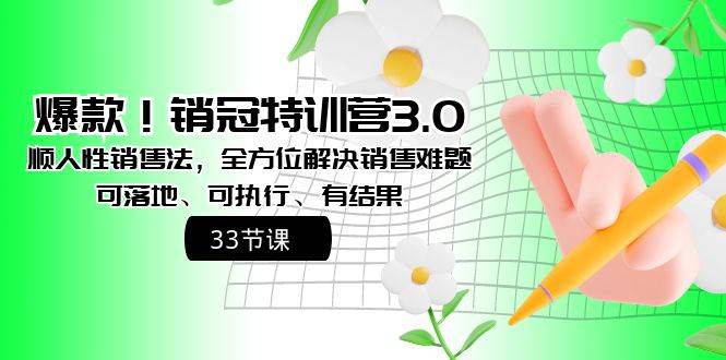 爆款！销冠特训营3.0之顺人性销售法，全方位解决销售难题、可落地、可执行、有结果创富副业网-网创项目资源站-副业项目-创业项目-搞钱项目创富副业网