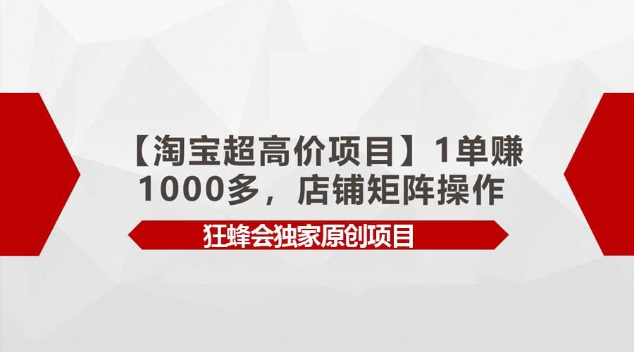 【淘宝超高价项目】1单赚1000多，店铺矩阵操作创富副业网-网创项目资源站-副业项目-创业项目-搞钱项目创富副业网