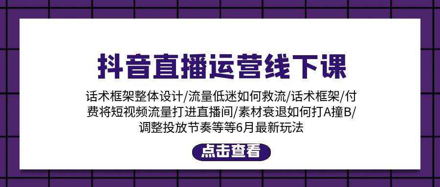 抖音直播运营线下课：话术框架/付费流量直播间/素材A撞B/等6月新玩法创富副业网-网创项目资源站-副业项目-创业项目-搞钱项目创富副业网