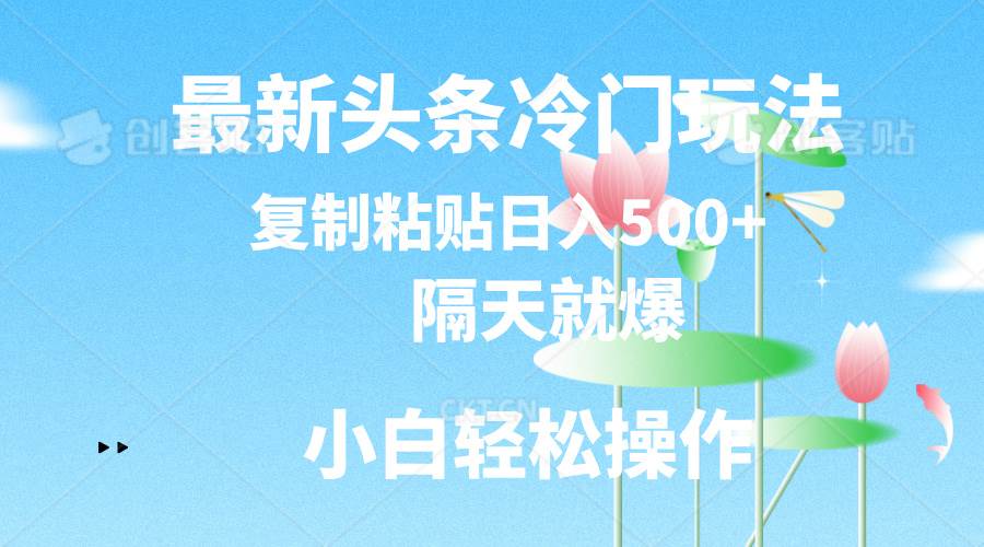 最新头条冷门玩法，隔天就爆，复制粘贴日入500+创富副业网-网创项目资源站-副业项目-创业项目-搞钱项目创富副业网