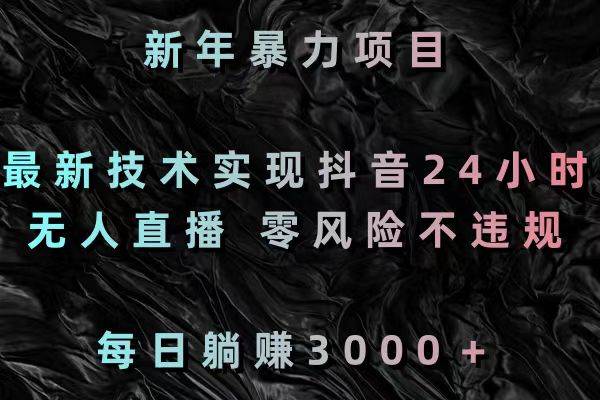 新年暴力项目，最新技术实现抖音24小时无人直播 零风险不违规 每日躺赚3000创富副业网-网创项目资源站-副业项目-创业项目-搞钱项目创富副业网