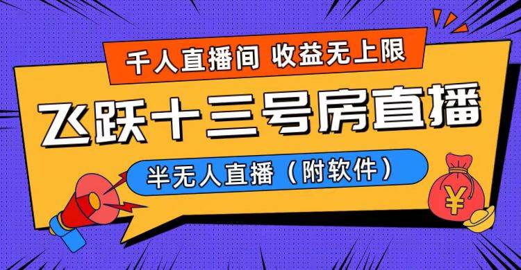 爆火飞跃十三号房半无人直播，一场直播上千人，日入过万！（附软件）创富副业网-网创项目资源站-副业项目-创业项目-搞钱项目创富副业网