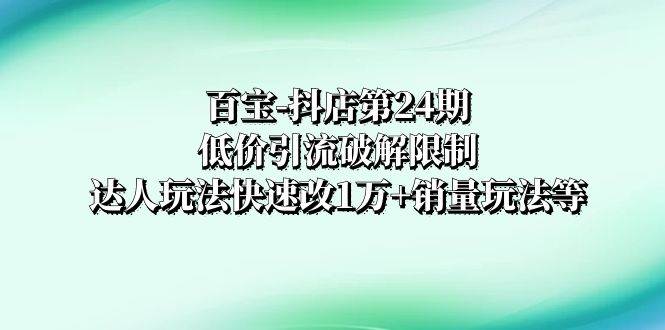 百宝-抖店第24期：低价引流破解限制，达人玩法快速改1万+销量玩法等创富副业网-网创项目资源站-副业项目-创业项目-搞钱项目创富副业网