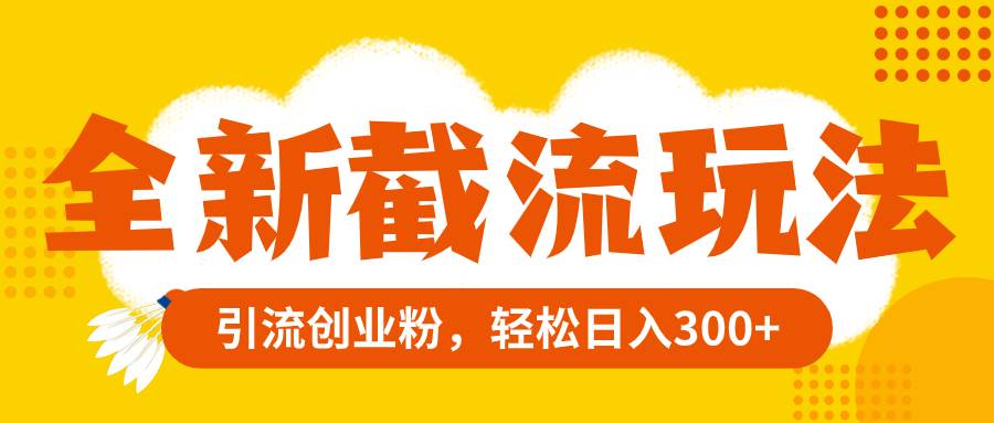 全新截流玩法，精准引流创业粉，轻松日入300+创富副业网-网创项目资源站-副业项目-创业项目-搞钱项目创富副业网