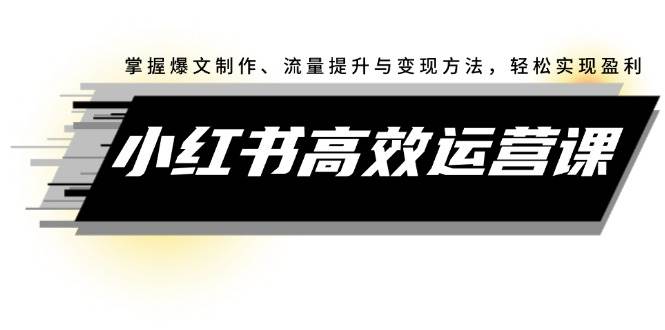 小红书高效运营课：掌握爆文制作、流量提升与变现方法，轻松实现盈利创富副业网-网创项目资源站-副业项目-创业项目-搞钱项目创富副业网