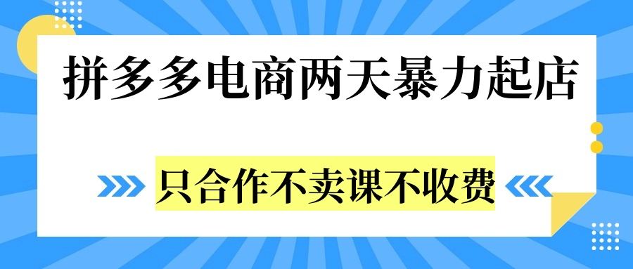 拼多多两天暴力起店，只合作不卖课不收费创富副业网-网创项目资源站-副业项目-创业项目-搞钱项目创富副业网