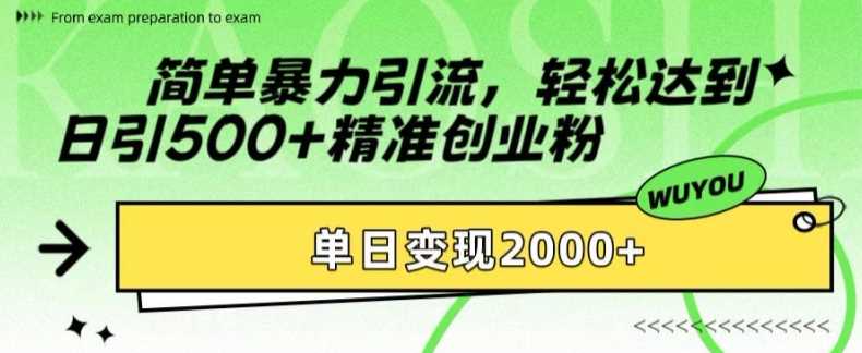 简单暴力引流轻松达到日引500+精准创业粉，单日变现2k【揭秘】创富副业网-网创项目资源站-副业项目-创业项目-搞钱项目创富副业网