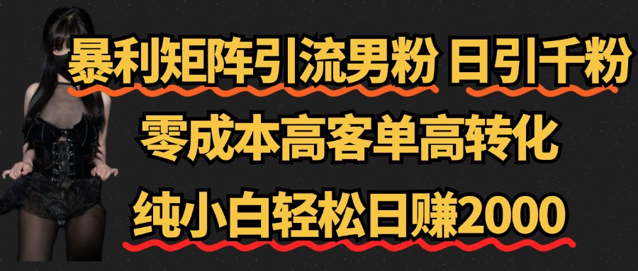 暴利矩阵引流男粉（日引千粉），零成本高客单高转化，纯小白轻松日赚2000+创富副业网-网创项目资源站-副业项目-创业项目-搞钱项目创富副业网