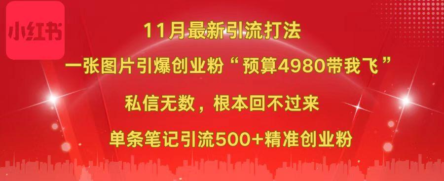 小红书11月最新图片打法，一张图片引爆创业粉“预算4980带我飞”，私信无数，根本回不过来，单条笔记引流500+精准创业粉创富副业网-网创项目资源站-副业项目-创业项目-搞钱项目创富副业网