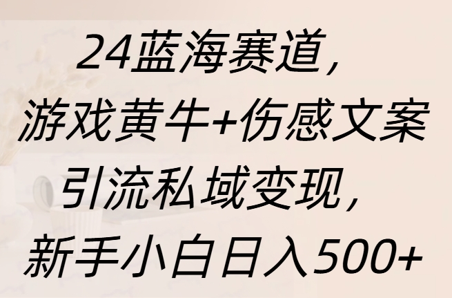 24蓝海赛道，游戏黄牛+伤感文案引流私域变现，新手日入500+创富副业网-网创项目资源站-副业项目-创业项目-搞钱项目创富副业网