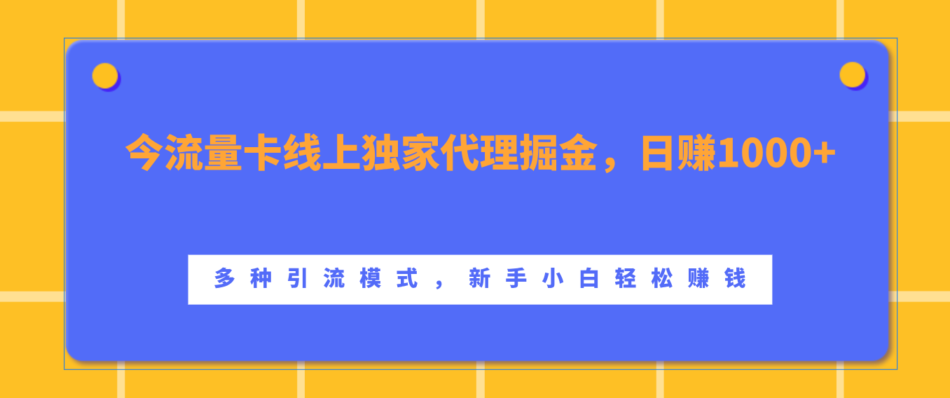 流量卡线上独家代理掘金，日赚1000+ ，多种引流模式，新手小白轻松赚钱创富副业网-网创项目资源站-副业项目-创业项目-搞钱项目创富副业网