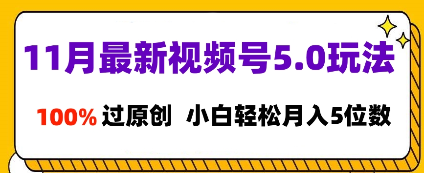 11月最新视频号5.0玩法，100%过原创，小白轻松月入5位数创富副业网-网创项目资源站-副业项目-创业项目-搞钱项目创富副业网