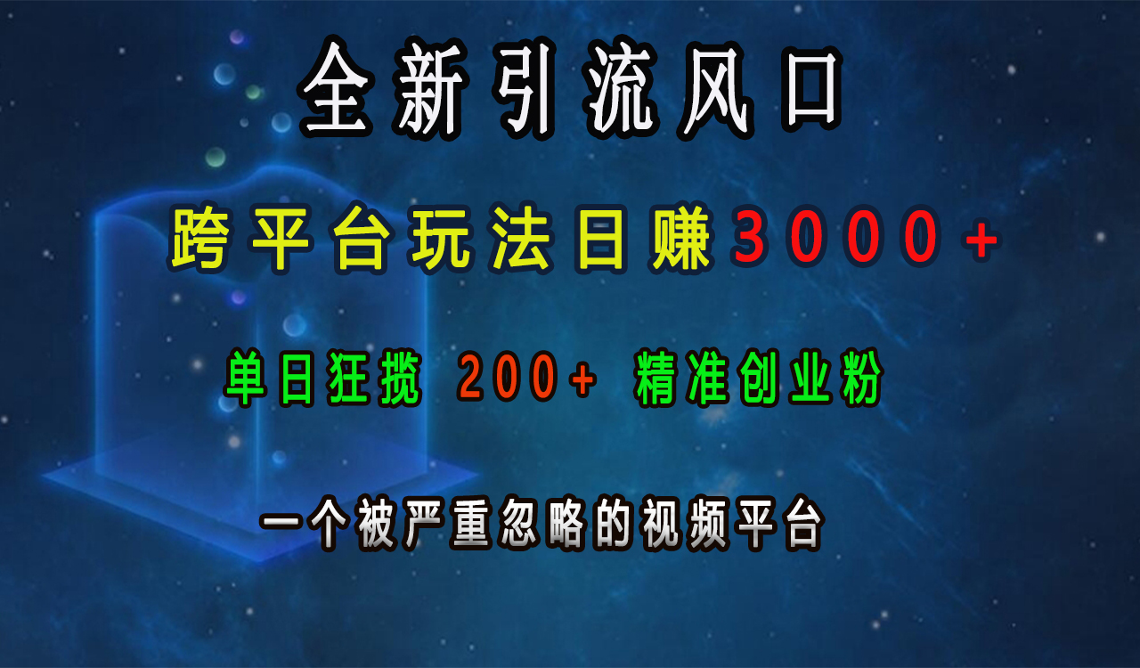 全新引流风口，跨平台玩法日赚3000+，单日狂揽200+精准创业粉，一个被严重忽略的视频平台创富副业网-网创项目资源站-副业项目-创业项目-搞钱项目创富副业网