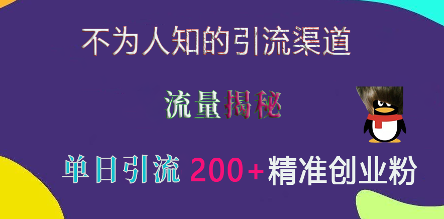 不为人知的引流渠道，流量揭秘，实测单日引流200+精准创业粉创富副业网-网创项目资源站-副业项目-创业项目-搞钱项目创富副业网