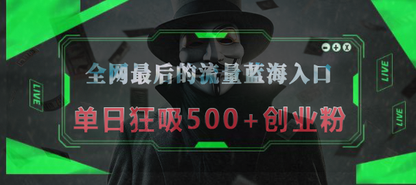 全网最后的流量蓝海入口，半小时引流50+创业粉，单日狂吸500+创业粉创富副业网-网创项目资源站-副业项目-创业项目-搞钱项目创富副业网